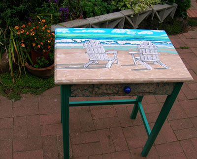 Table with chairs painted on it.